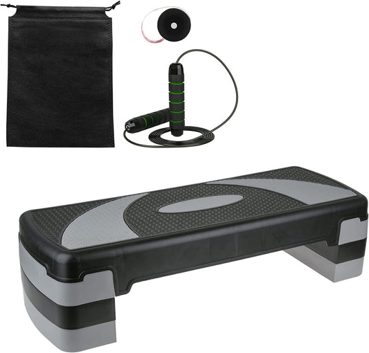 RAINYEAR Aerobic Steppers for Exercise Non Slip, Adjustable Fitness Step Platform Step Board for Home Gym Workout, 31" Step Deck Step Bench with 4 Removable Risers, 550Lb Weight Capacity