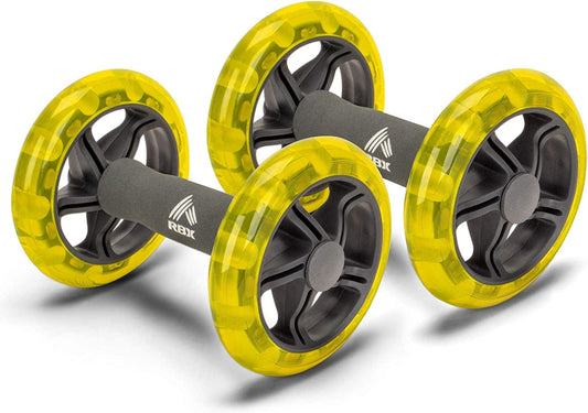 RBX Ab Roller Wheel with Cushioned Ergonomic Handles for Abdominal & Core Strength Workout, for Home, Office, Traveling, Set of 2, Yellow