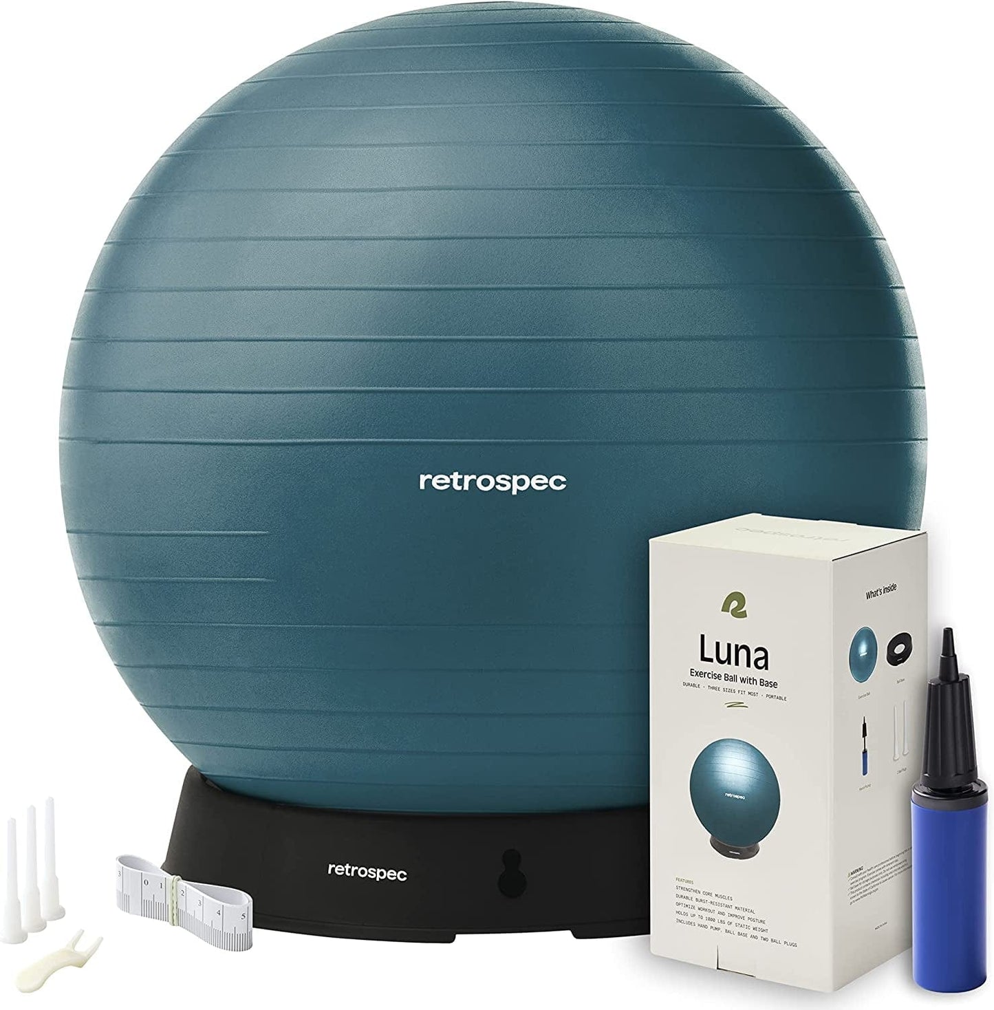 Retrospec Luna Exercise Ball, Base & Pump/Ball & Pump with Anti-Burst Material