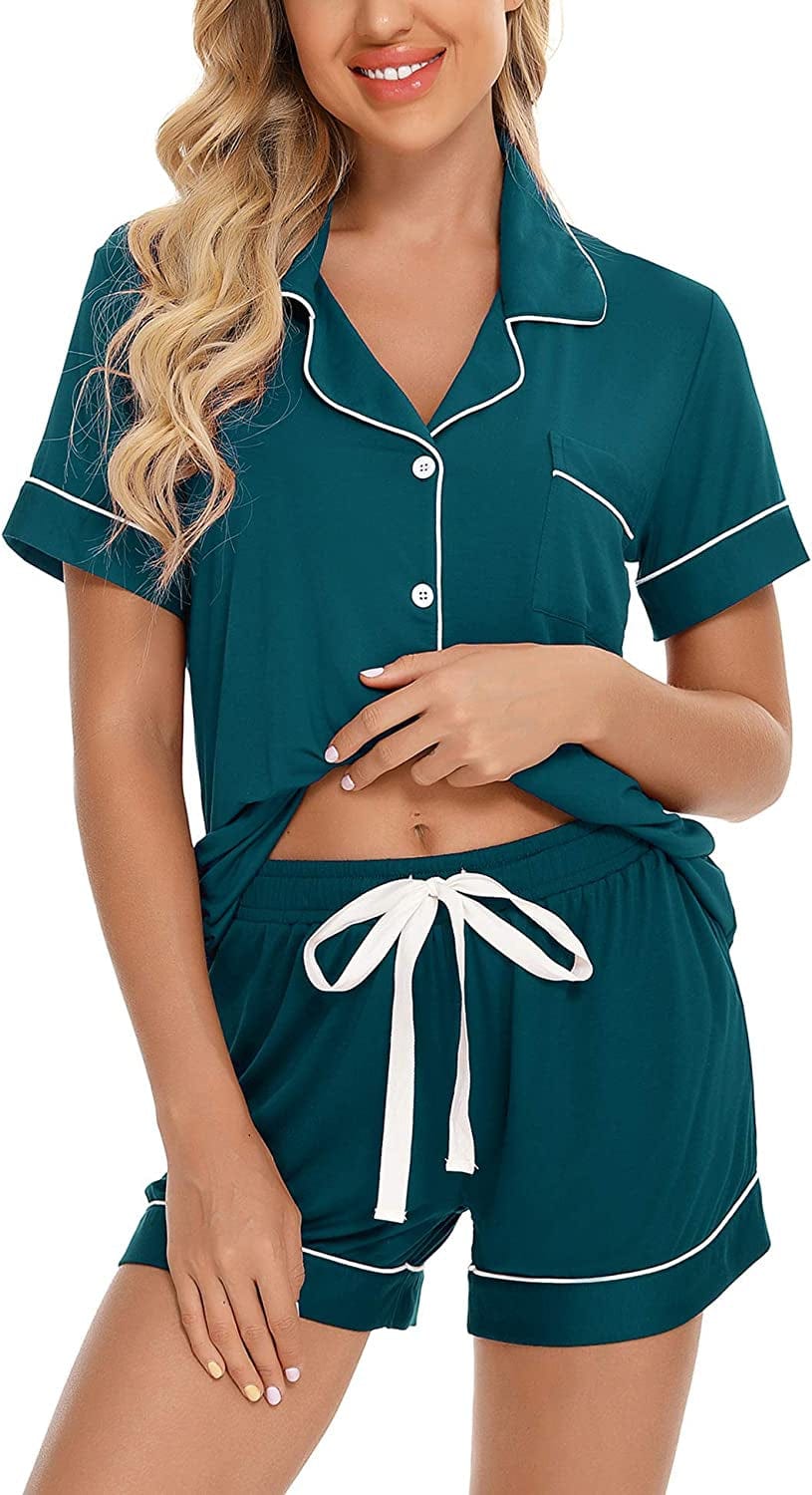 Samring Women'S Button down Pajama Set V-Neck Short Sleeve Sleepwear Soft Pj Sets S-XXL