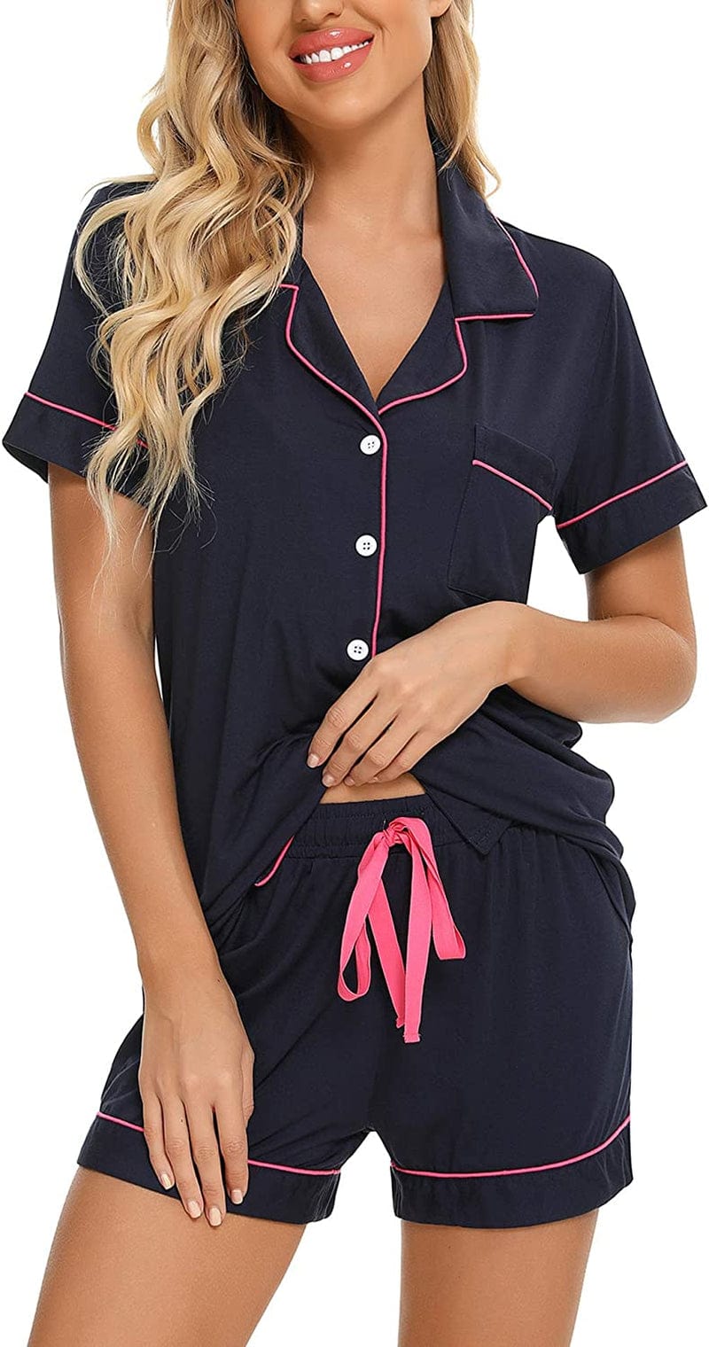 Samring Women'S Button down Pajama Set V-Neck Short Sleeve Sleepwear Soft Pj Sets S-XXL