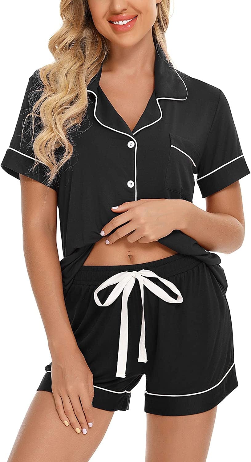 Samring Women'S Button down Pajama Set V-Neck Short Sleeve Sleepwear Soft Pj Sets S-XXL