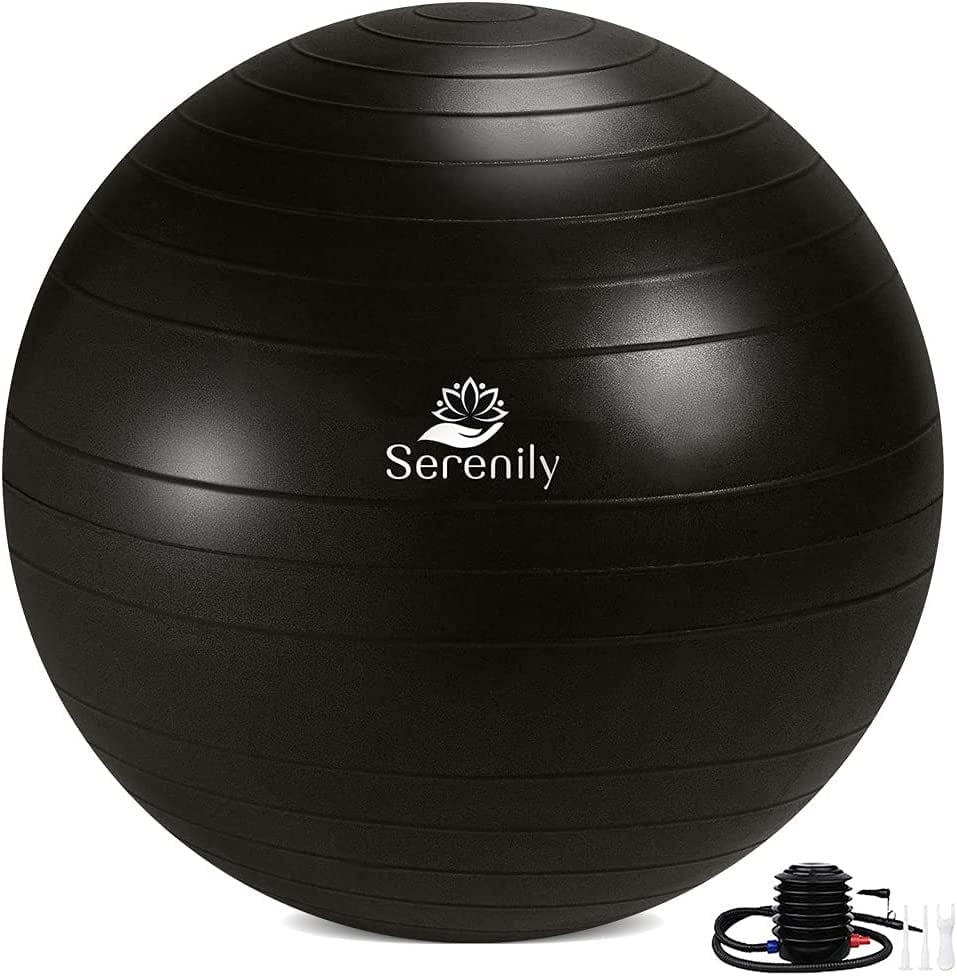 Serenily Exercise Ball for Fitness - Yoga Ball Chair for Home Gym & Yoga Accessories. Birthing Ball with Workout Guide & Pump. Stability Ball for Balance Trainer, Pilates, Therapy & Office