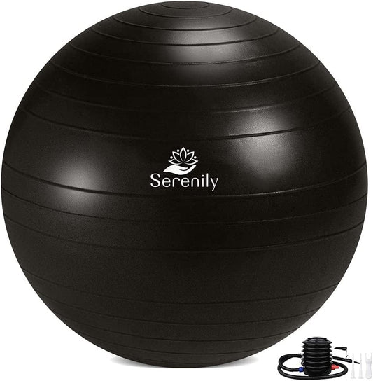 Serenily Exercise Ball for Fitness - Yoga Ball Chair for Home Gym & Yoga Accessories. Birthing Ball with Workout Guide & Pump. Stability Ball for Balance Trainer, Pilates, Therapy & Office