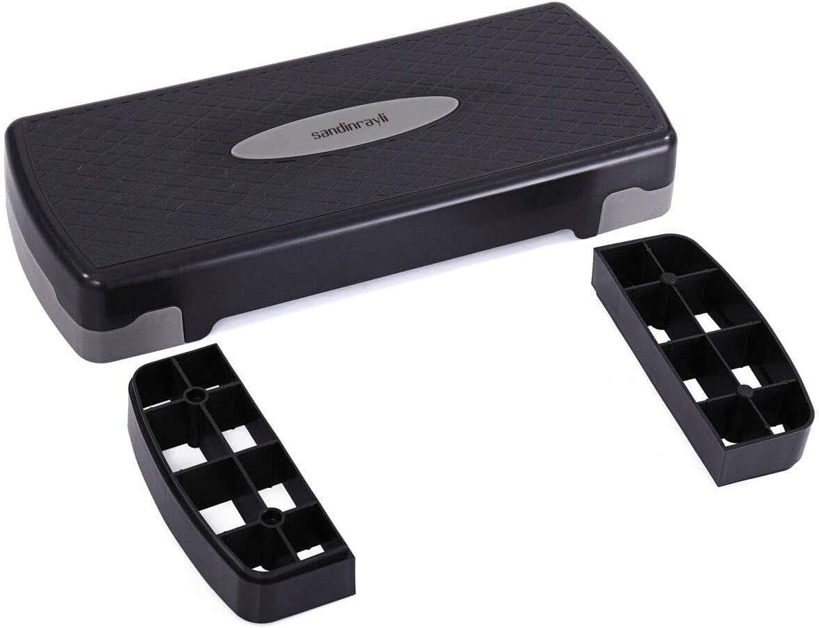 Simply-Me 27" Adjustable Fitness Stepper Workout Aerobic Stepper Exercise Step Platform Trainer Stepper with Risers 4" - 6",Black & Gray