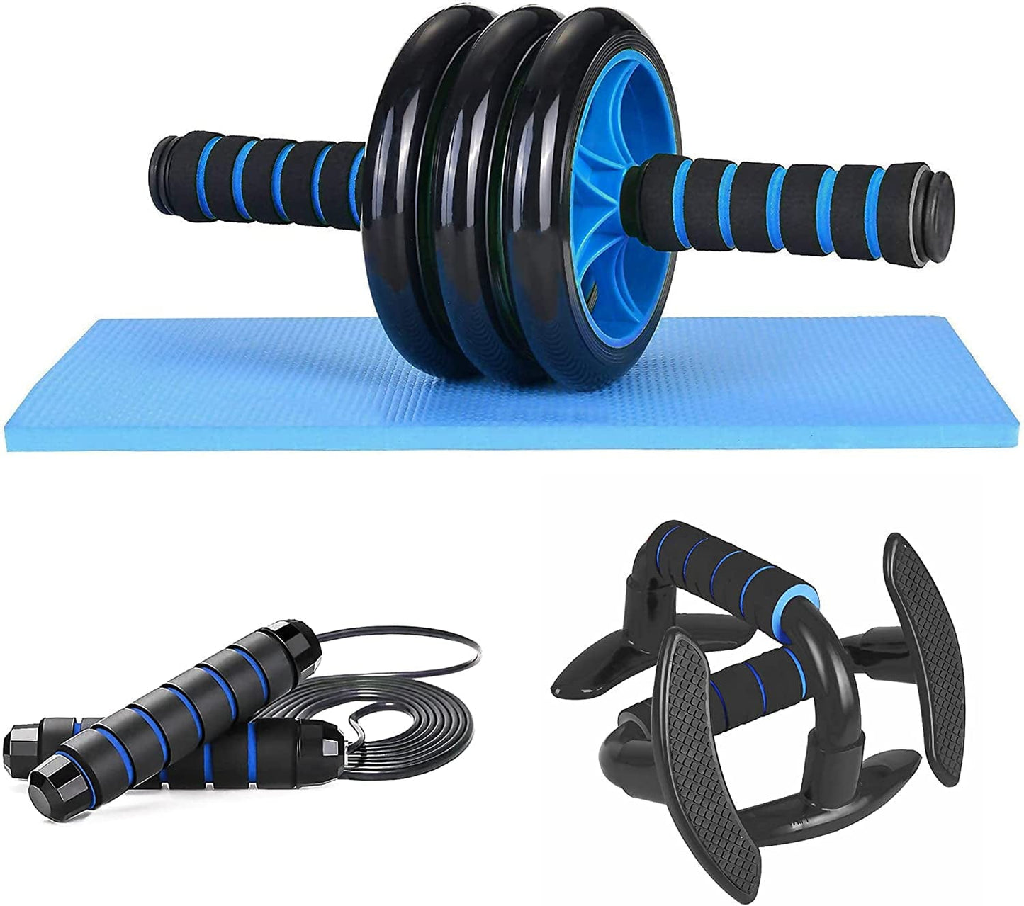 SIU 4-In-1 AB Wheel Roller Kit with Push-Ups, Rope Skipping, Kneepads, 3 Rounds of Belly Wheels - Perfect Abdominal Core Carver Fitness Workout for Abs - Home Gym Workout