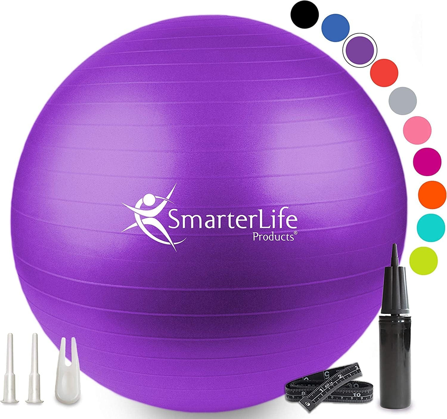 Smarterlife Workout Exercise Ball for Fitness, Yoga, Balance, Stability, or Birthing, Great as Yoga Ball Chair for Office or Exercise Gym Equipment for Home, Premium Non-Slip Design