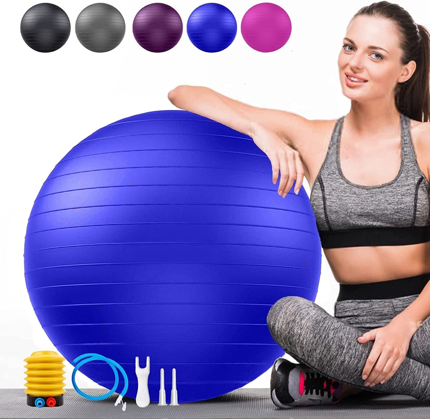 Soft Exercise Ball, Anti-Burst Yoga Ball Chair Supports 2200Lbs, Stability Swiss Ball W/ Pump for Pregnancy Birthing, Excersize, Workout, Fitness, Balance, Gym, Physio, Abs (Office & Home & School)
