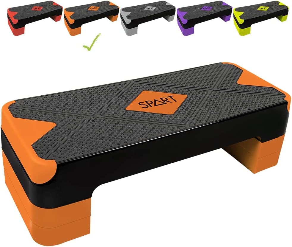 SPART Adjustable Workout Aerobic Stepper, Aerobic Exercise Step Platform with 4 Risers, Exercise Step Deck for Fitness, 3 Levels Adjust 4" - 6" - 8" Height, 26.77" Trainer Stepper with Non-Slip Surface Home Gym & Extra Risers Options