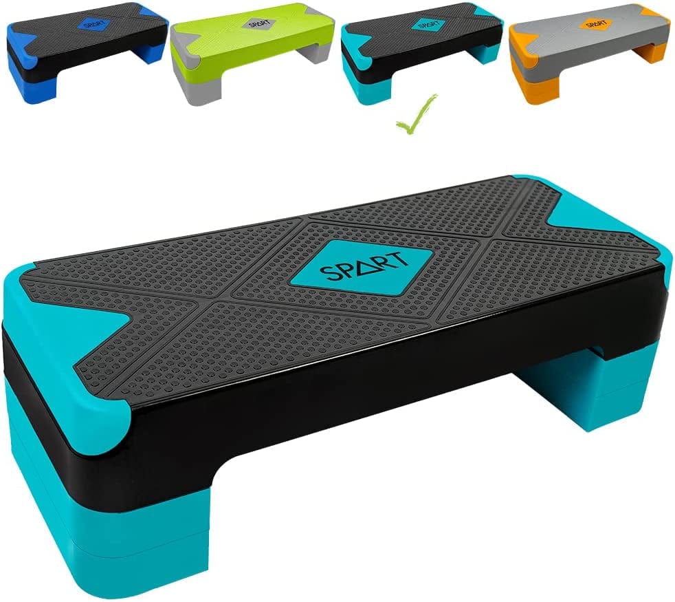 SPART Adjustable Workout Aerobic Stepper, Aerobic Exercise Step Platform with 4 Risers, Exercise Step Deck for Fitness, 3 Levels Adjust 4" - 6" - 8" Height, 26.77" Trainer Stepper with Non-Slip Surface Home Gym & Extra Risers Options