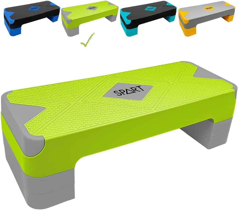 SPART Adjustable Workout Aerobic Stepper, Aerobic Exercise Step Platform with 4 Risers, Exercise Step Deck for Fitness, 3 Levels Adjust 4" - 6" - 8" Height, 26.77" Trainer Stepper with Non-Slip Surface Home Gym & Extra Risers Options