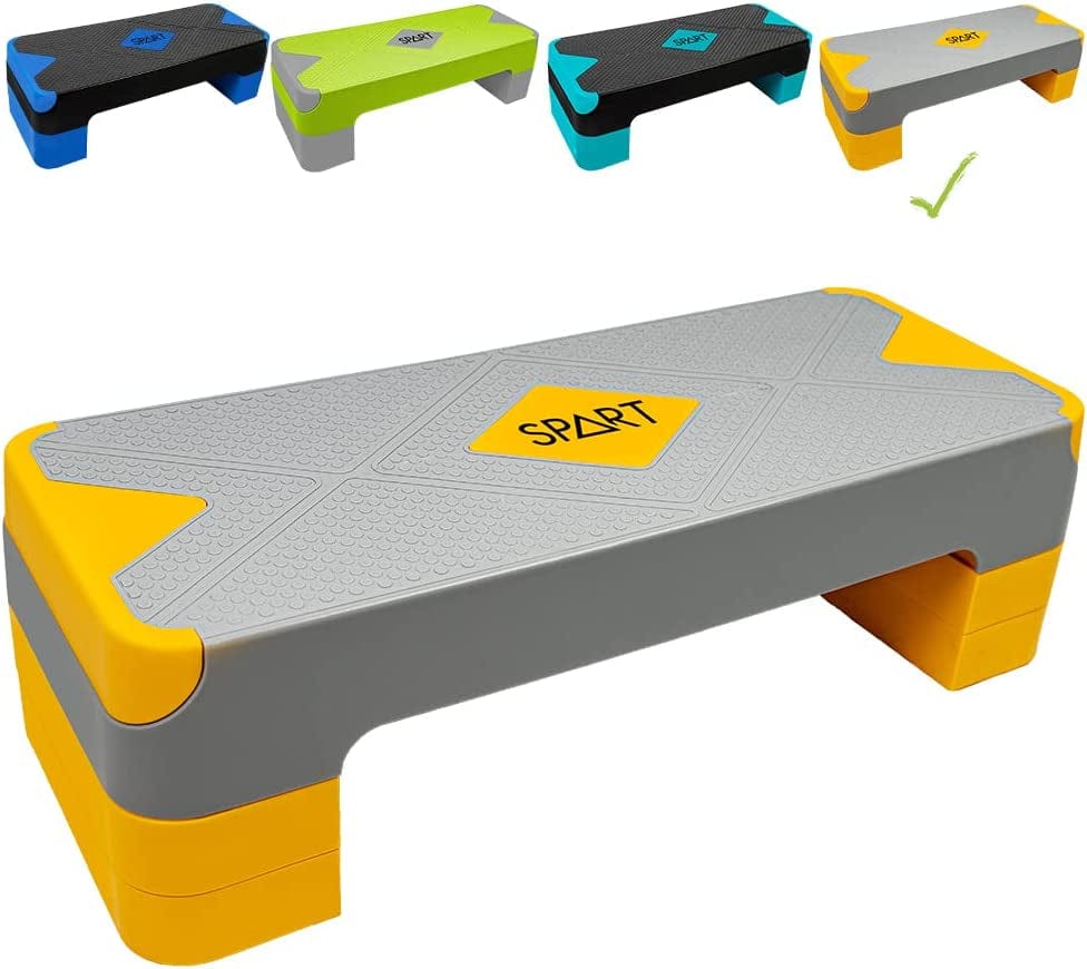 SPART Adjustable Workout Aerobic Stepper, Aerobic Exercise Step Platform with 4 Risers, Exercise Step Deck for Fitness, 3 Levels Adjust 4" - 6" - 8" Height, 26.77" Trainer Stepper with Non-Slip Surface Home Gym & Extra Risers Options