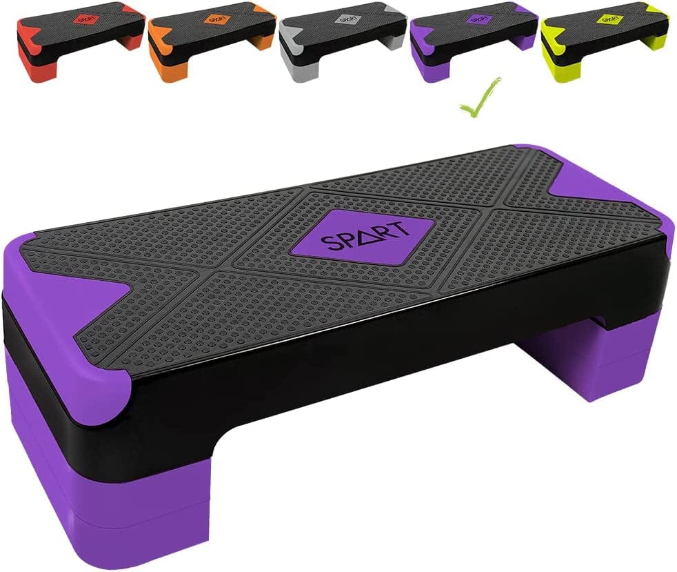SPART Adjustable Workout Aerobic Stepper, Aerobic Exercise Step Platform with 4 Risers, Exercise Step Deck for Fitness, 3 Levels Adjust 4" - 6" - 8" Height, 26.77" Trainer Stepper with Non-Slip Surface Home Gym & Extra Risers Options