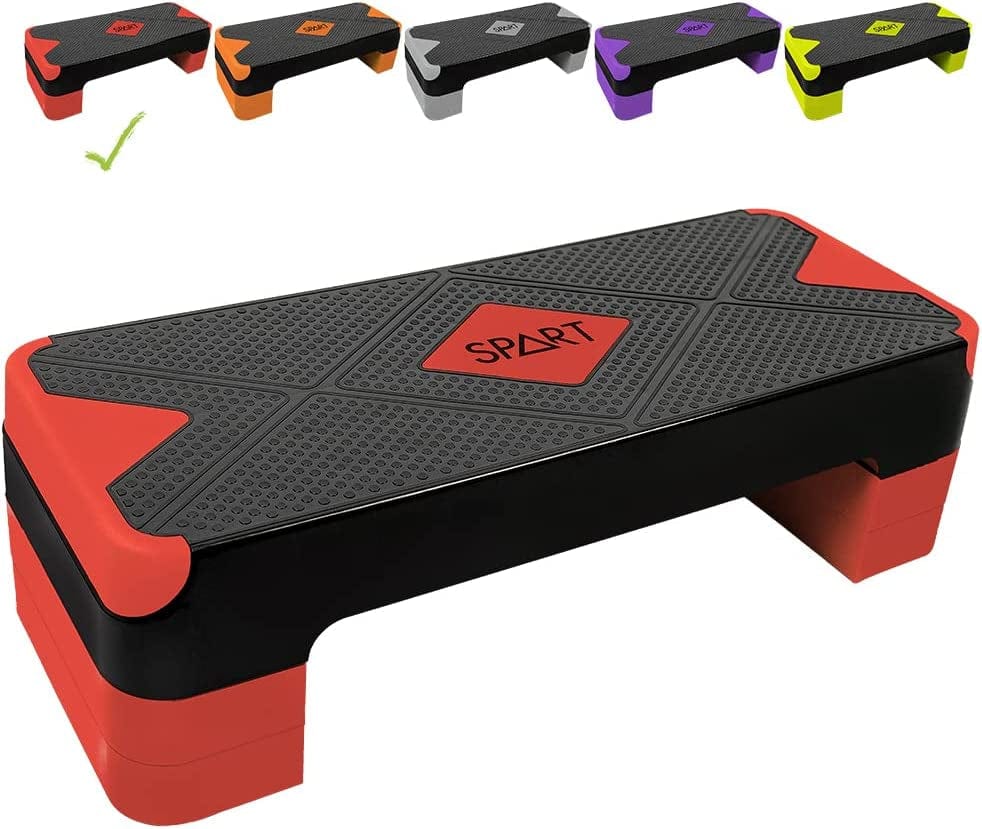 SPART Adjustable Workout Aerobic Stepper, Aerobic Exercise Step Platform with 4 Risers, Exercise Step Deck for Fitness, 3 Levels Adjust 4" - 6" - 8" Height, 26.77" Trainer Stepper with Non-Slip Surface Home Gym & Extra Risers Options