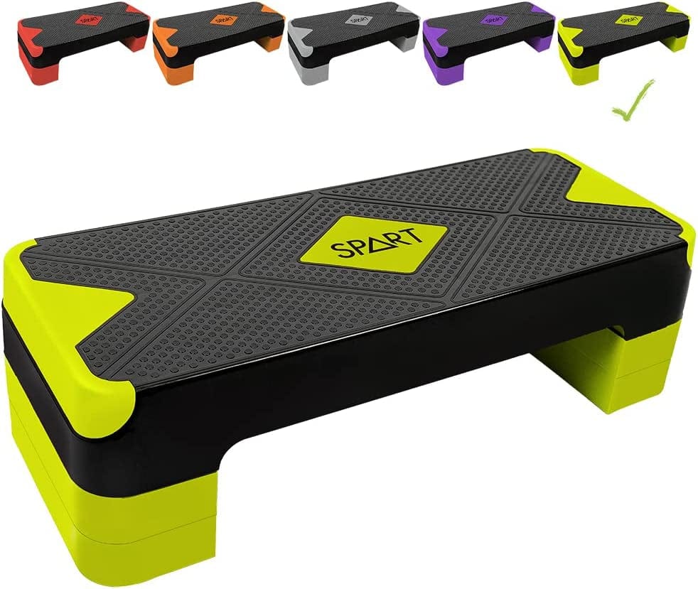 SPART Adjustable Workout Aerobic Stepper, Aerobic Exercise Step Platform with 4 Risers, Exercise Step Deck for Fitness, 3 Levels Adjust 4" - 6" - 8" Height, 26.77" Trainer Stepper with Non-Slip Surface Home Gym & Extra Risers Options