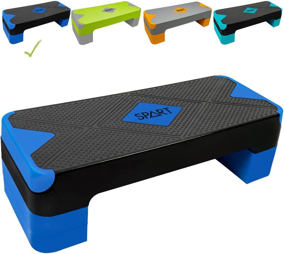 SPART Adjustable Workout Aerobic Stepper, Aerobic Exercise Step Platform with 4 Risers, Exercise Step Deck for Fitness, 3 Levels Adjust 4" - 6" - 8" Height, 26.77" Trainer Stepper with Non-Slip Surface Home Gym & Extra Risers Options