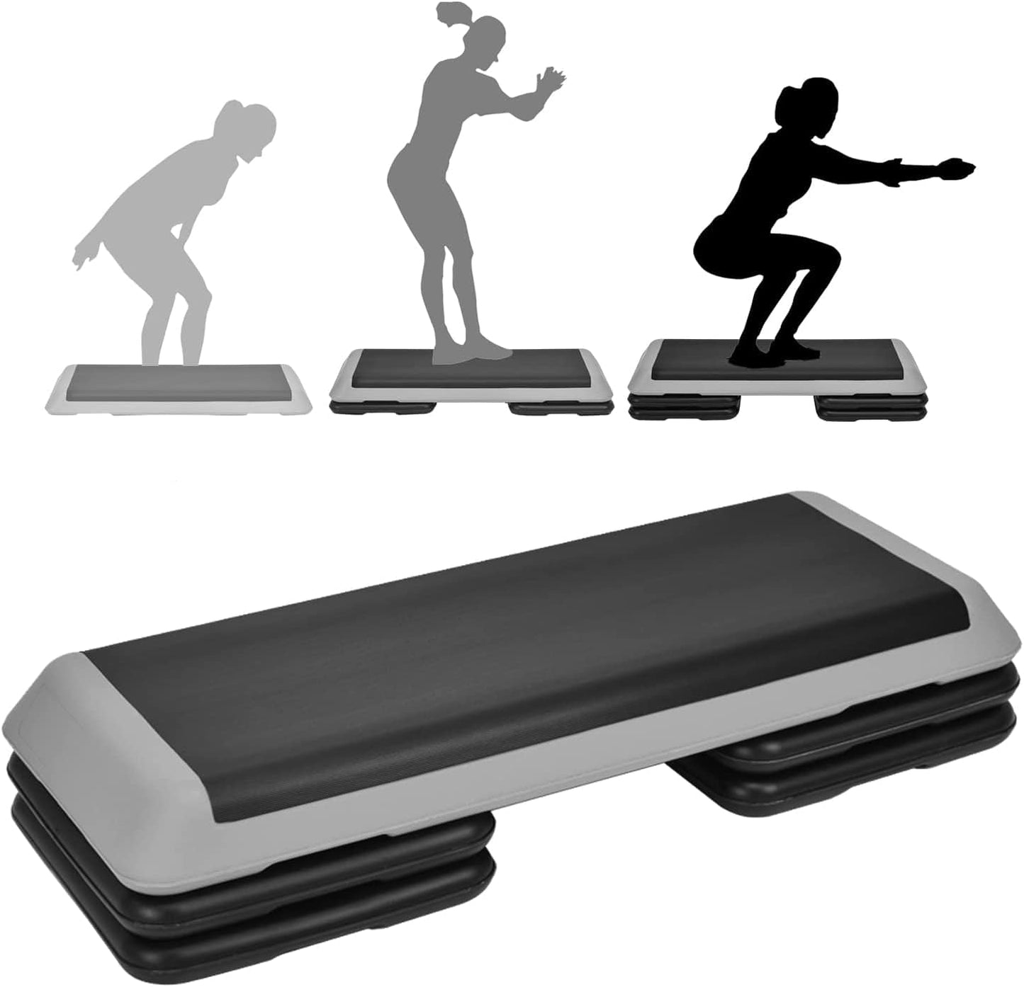 SPORFIT 43” Adjustable Aerobic Step Platform for Exercise,Height 4” 6” 8” Fitness Step Exercise Platform 550Lbs Capacity,Non-Slip Workout Step Deck W/Risers for Gym/Home