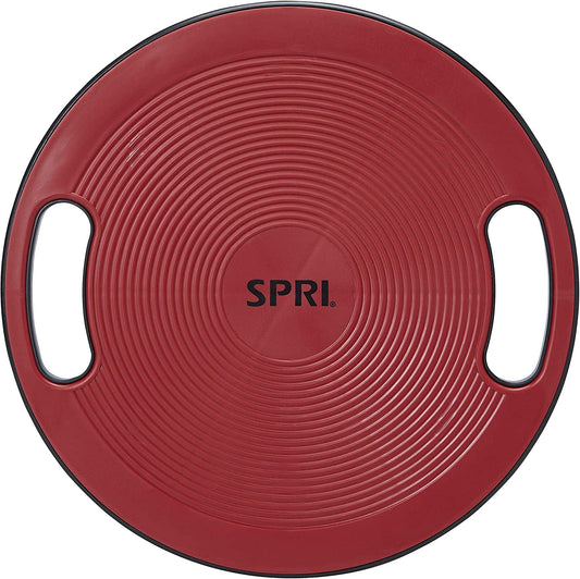 SPRI Core Balance Board Disc Wobble Trainer - Non Skid Surface, Dual Handle Rocker for Squats, Push Ups, Floor Exercises & Workouts and More (15.7" Diameter, 4" High, Supports 300Lbs), Black/Red
