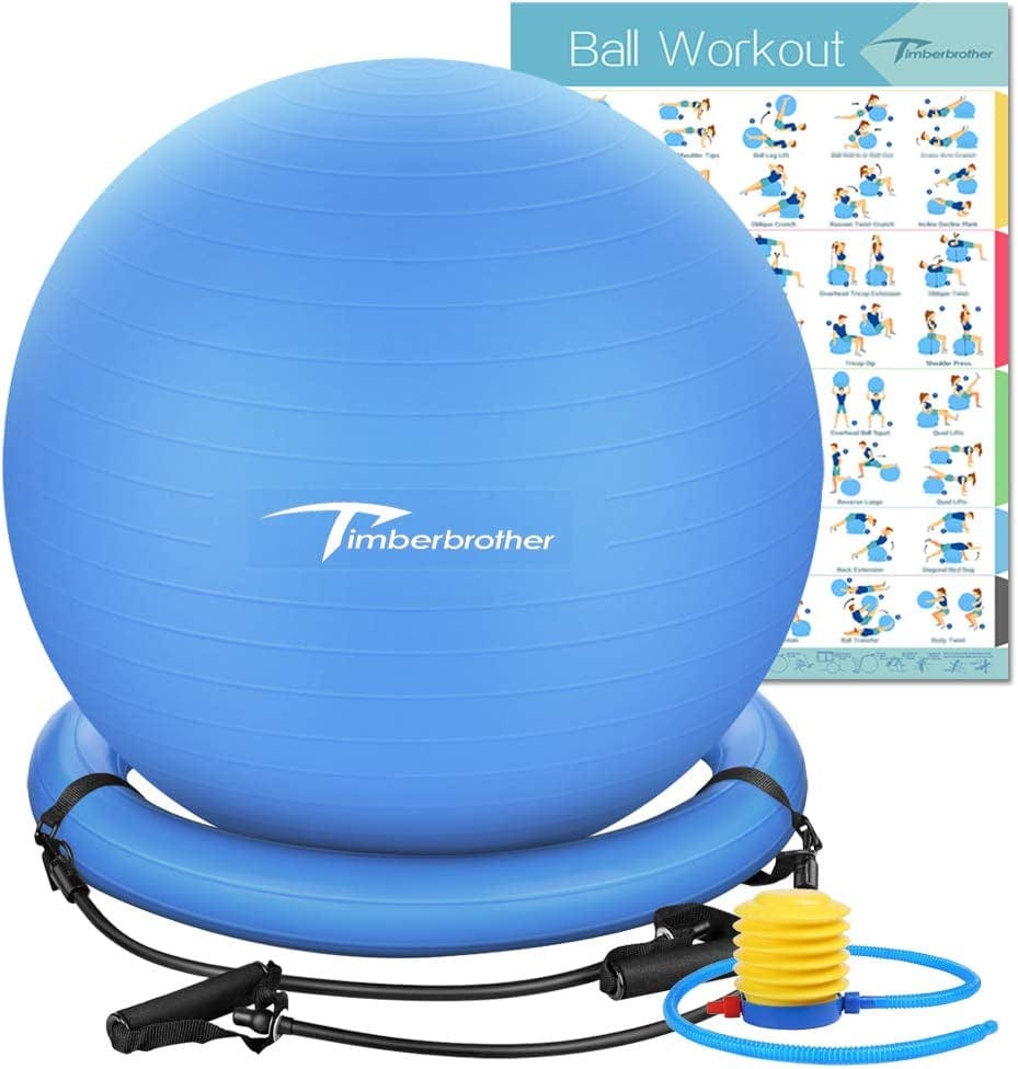 Timberbrother Exercise Ball Chair with Resistance Bands Workout Poster 16.5”X 22.4”,Stability Ball Base for Gym and Home Exercise