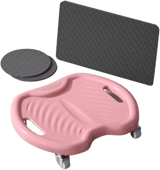 TRB Men & Women Ab Roller Exercise Equipment for Home Workouts, Ab Wheel Roller with Knee Mat, Ab Crunch Machine Abdominal Plate 4-Wheel Silent Home Gym Equipment for Adults (Color : Pink)