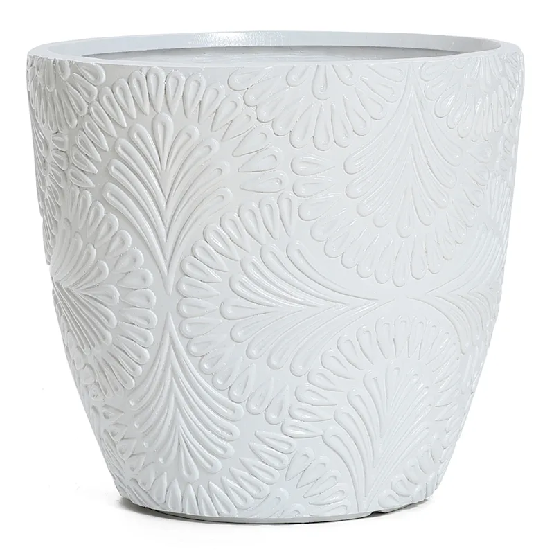Catcci White Glazed Damask Outdoor Planter, Small