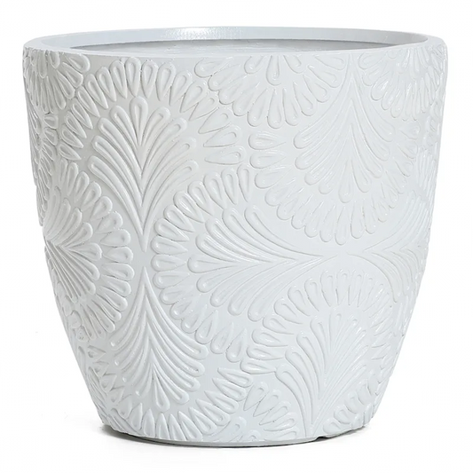 Catcci White Glazed Damask Outdoor Planter, Small