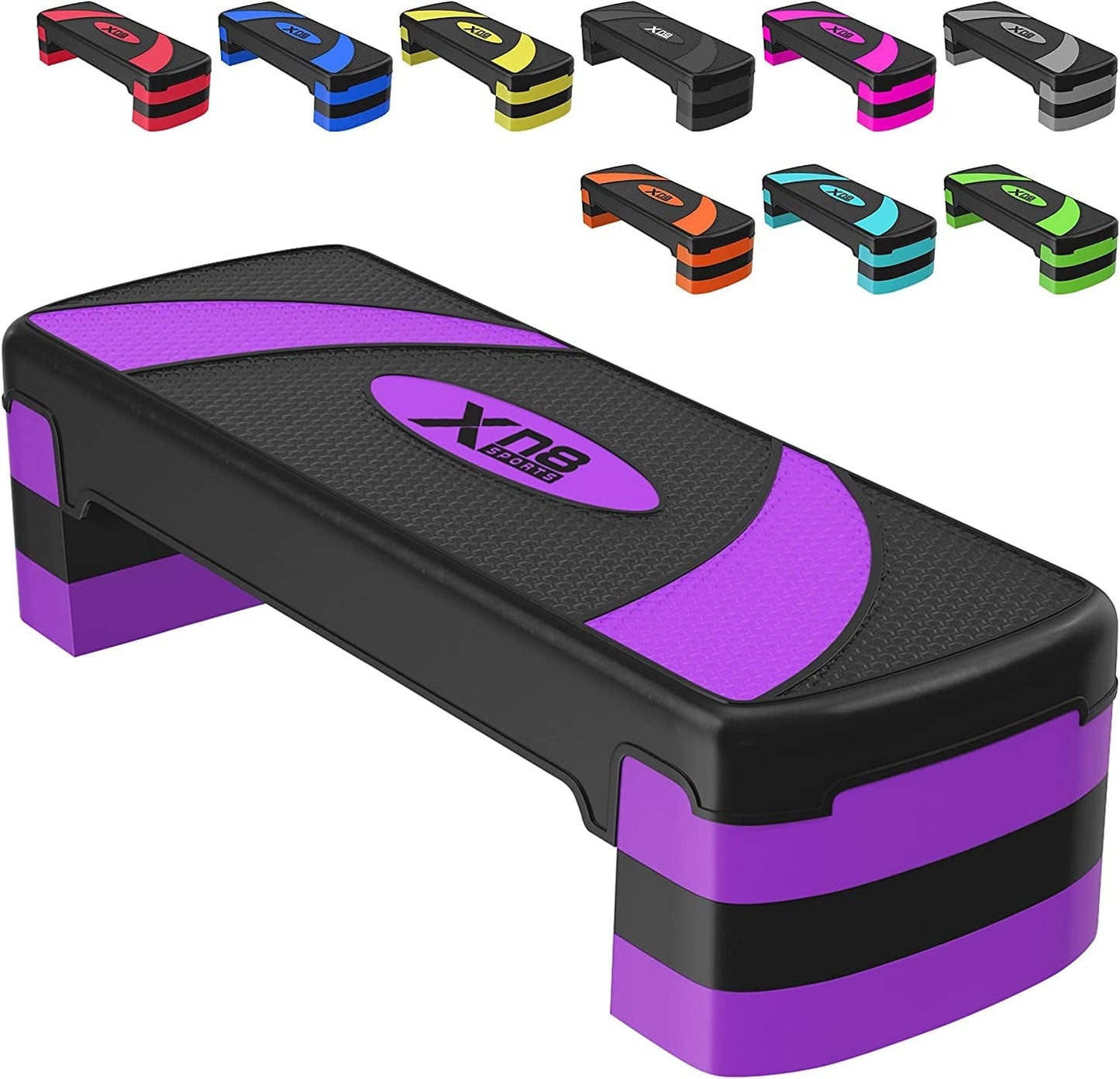 XN8 Aerobic Stepper for Exercise 3 Levels Adjustable Height 4" 6" & 8" Inch Exercise Step Platform Non Slip Step Board for Workout Home Gym Cardio Strength & Training | 31" Length X 12" Width (Inches)