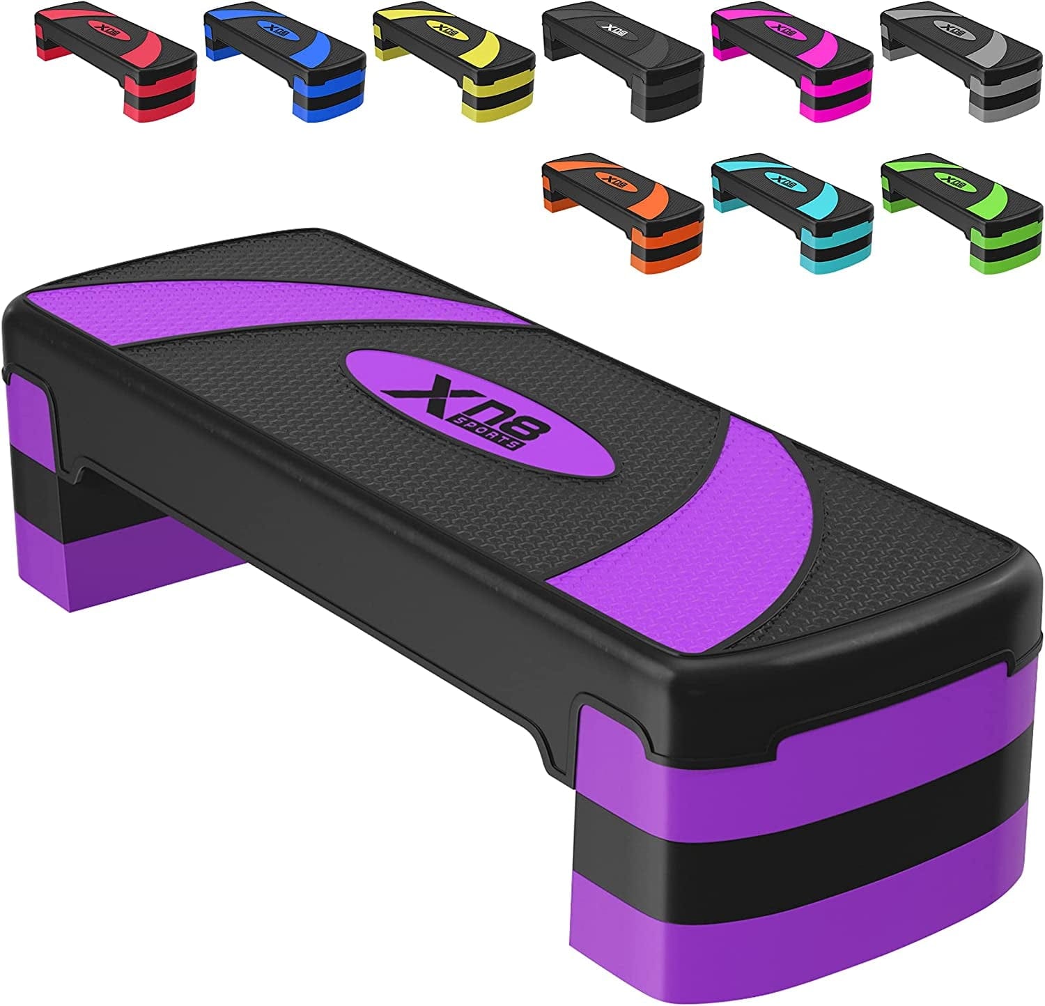 XN8 Aerobic Stepper for Exercise 3 Levels Adjustable Height 4" 6" & 8" Inch Exercise Step Platform Non Slip Step Board for Workout Home Gym Cardio Strength & Training | 31" Length X 12" Width (Inches)