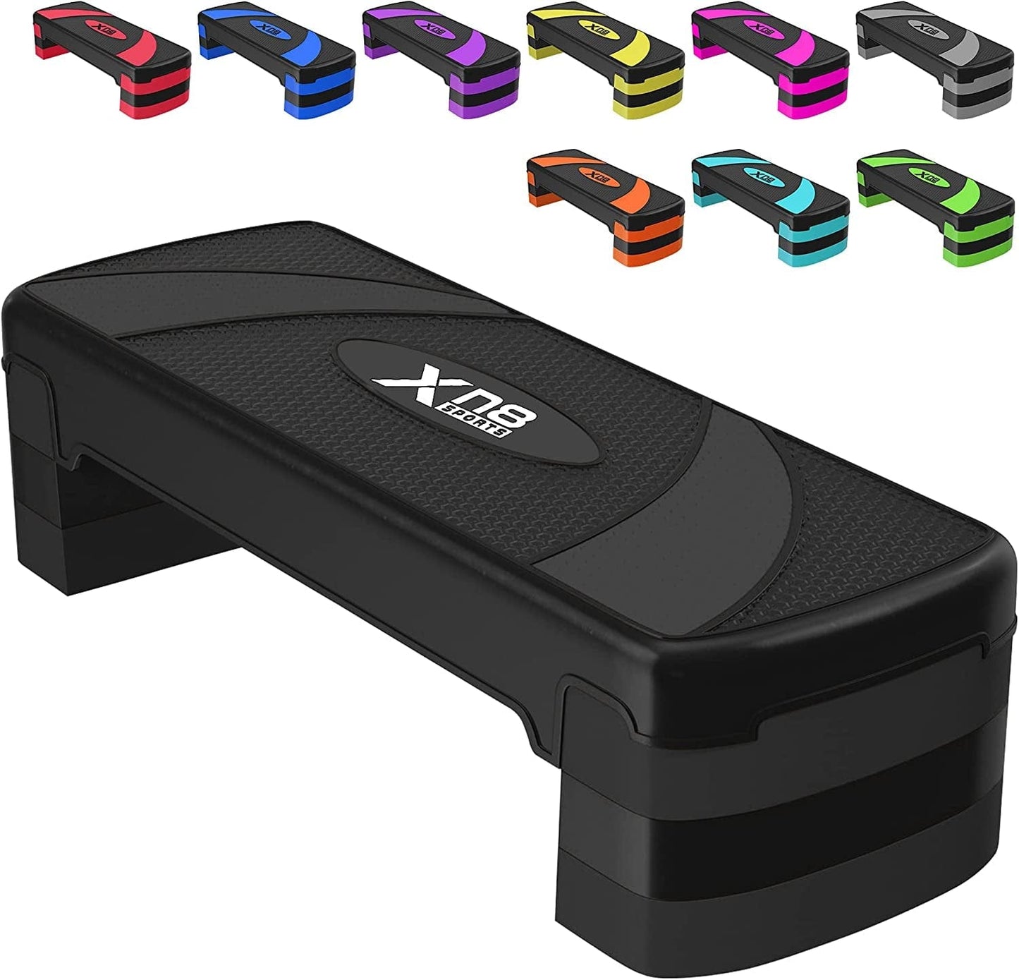 XN8 Aerobic Stepper for Exercise 3 Levels Adjustable Height 4" 6" & 8" Inch Exercise Step Platform Non Slip Step Board for Workout Home Gym Cardio Strength & Training | 31" Length X 12" Width (Inches)