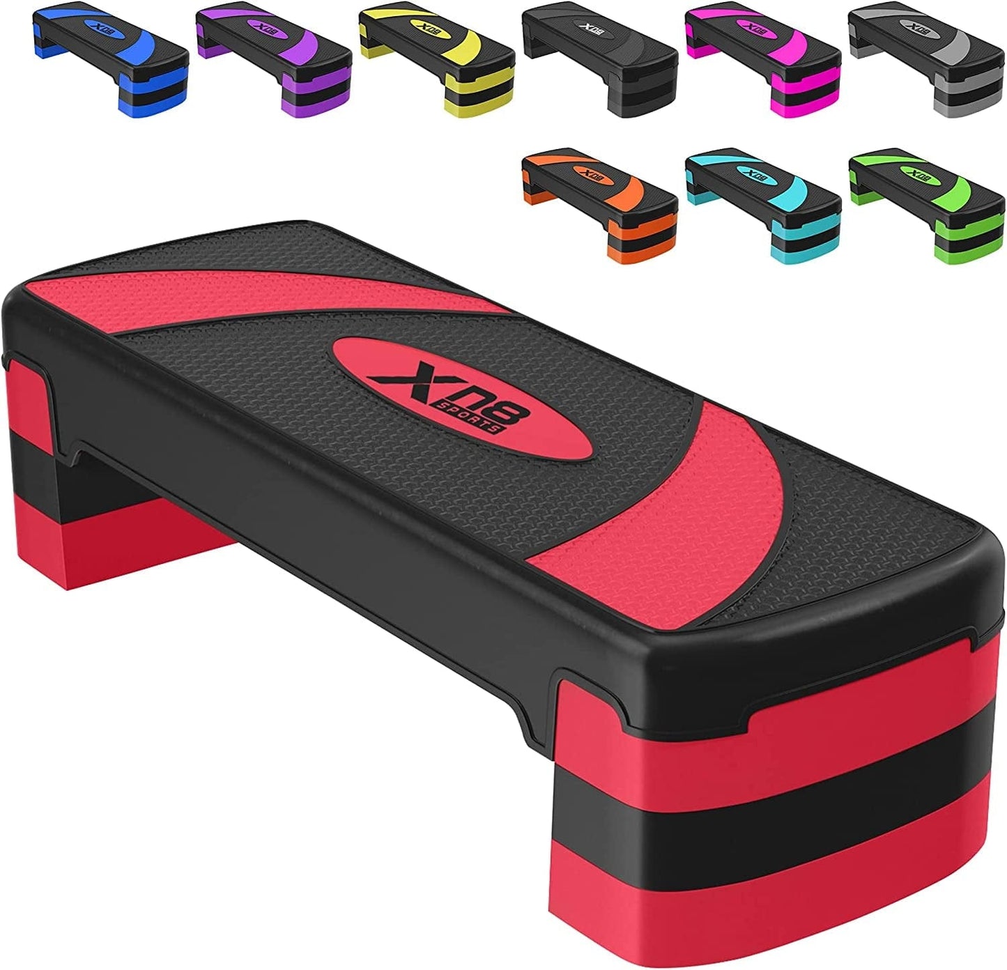 XN8 Aerobic Stepper for Exercise 3 Levels Adjustable Height 4" 6" & 8" Inch Exercise Step Platform Non Slip Step Board for Workout Home Gym Cardio Strength & Training | 31" Length X 12" Width (Inches)