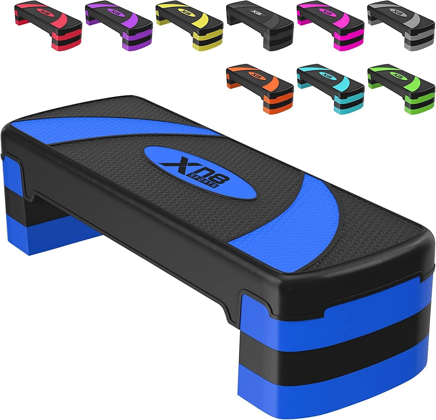XN8 Aerobic Stepper for Exercise 3 Levels Adjustable Height 4" 6" & 8" Inch Exercise Step Platform Non Slip Step Board for Workout Home Gym Cardio Strength & Training | 31" Length X 12" Width (Inches)