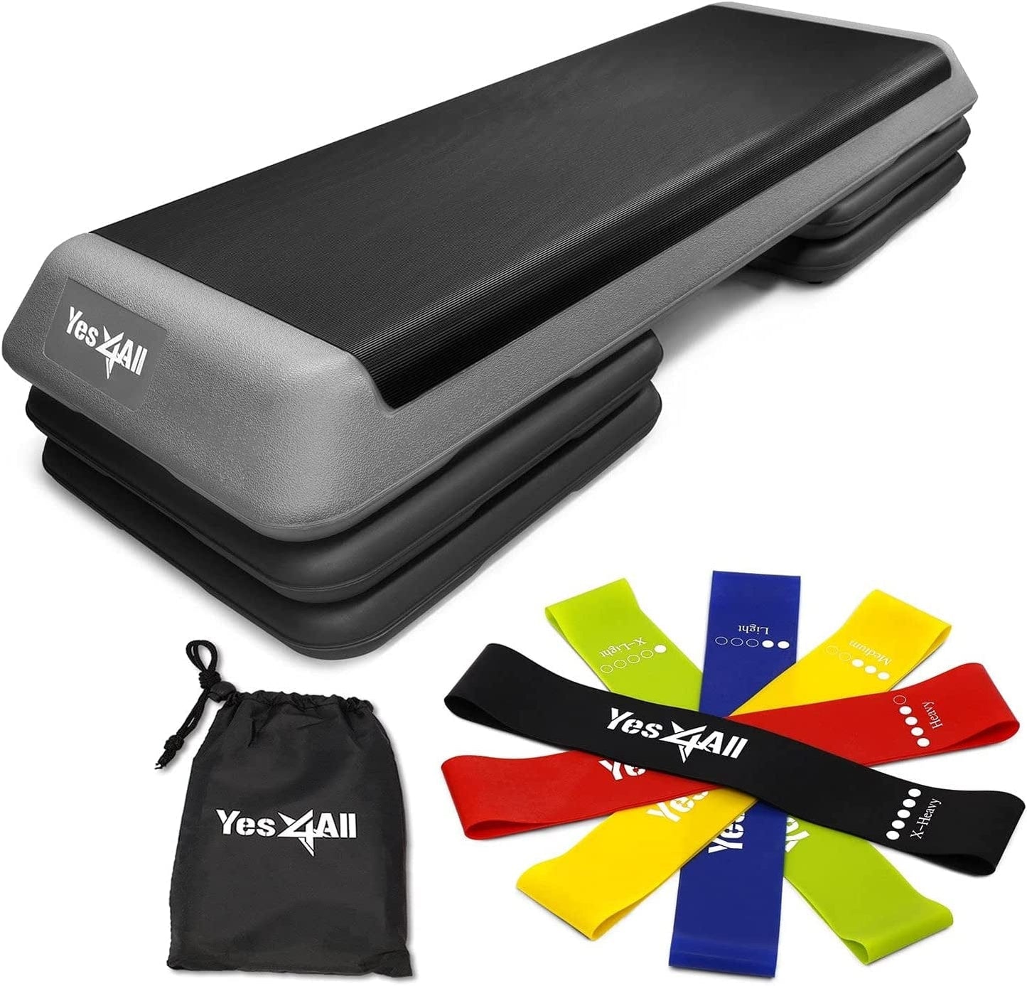 Yes4All Aerobic Exercise Workout Step Platform Health Club Size with 4 Adjustable Risers Included and Extra Risers Options