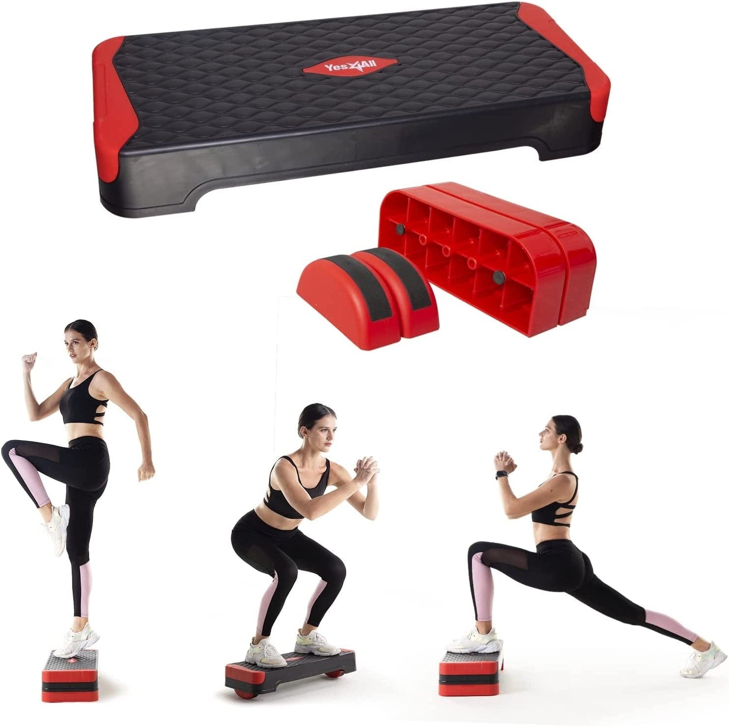 Yes4All Multifunctional Aerobic Stepper, Extra Half round Legs, 4'' 6'' Adjustable Step Aerobics Platform for Workout, Step & Balance Exercise