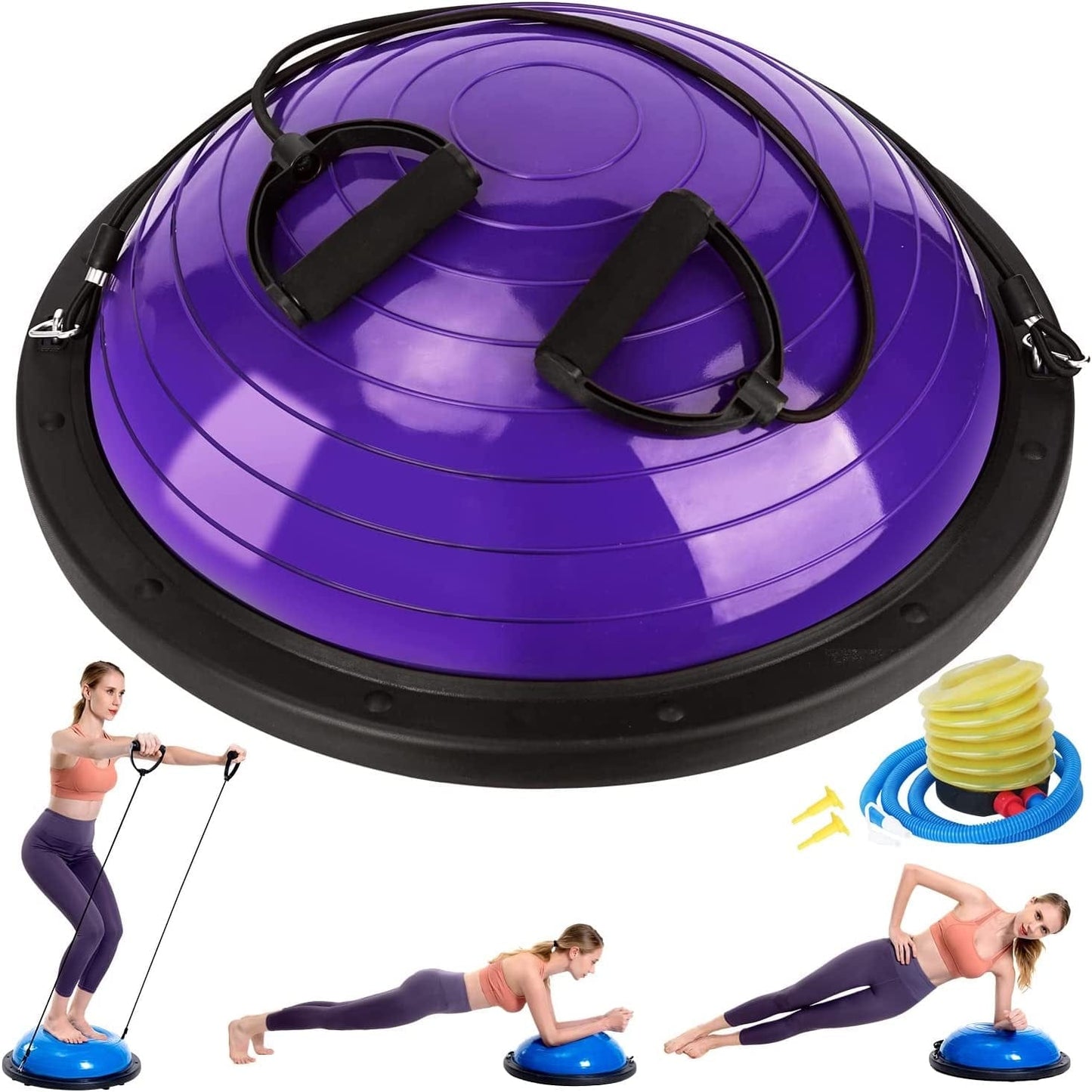 Zealty Half Balance Ball Trainer, Half Yoga Exercise Ball with Resistance Bands and Foot Pump, Balance Trainer for Stability Training, Strength Exercise Fitness, Home Gym Workout Equipment