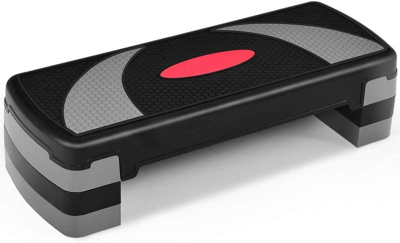 Zimbala 31Inch Aerobic Step Platform, Fitness 31'' Adjustable Aerobic Stepper, Non-Slip Surface, Exercise Stepper 4Inch-6Inch-8Inch Risers, Perfect for Gym, Home and Office, Black & Gray, Red Signal